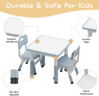 Takywep Kids Table & 2 Chairs Set, 23.6" Adjustable Desk, Anti-Slip, Grey | Rounded Edges, Multi Height Adjustment, Composite Wood Top, Anti-Slip Leg Pads