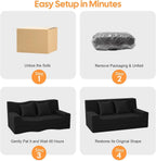 MeMoreCool 59" Couch Bed, Loveseat Futon Sofa, Small Space, Black | 59 in loveseat, opens to a 59 x 71 in bed - 9 in shorter than a queen; corduroy cover, 700 lb