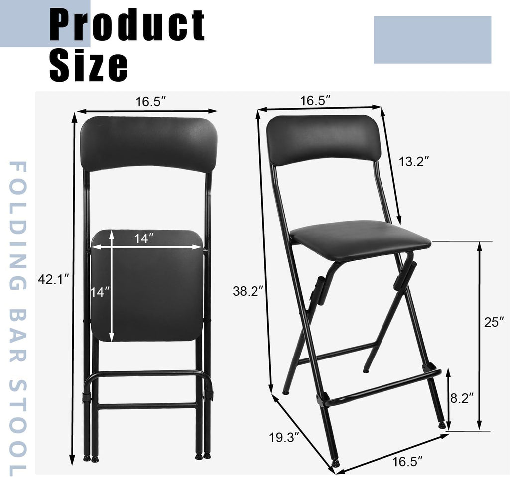 Folding Bar Stool with Back, 300lb Capacity, Collapsible Stool for Kitchen Bar, Height 25"- 2PC