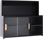 3-Tier Kitchen Pantry Sideboard Cabinet with Sliding Glass Doors, Storage Organizer for Dining Room, Ideal for Spices, Bottles, and Bowls, Countertop Accessory