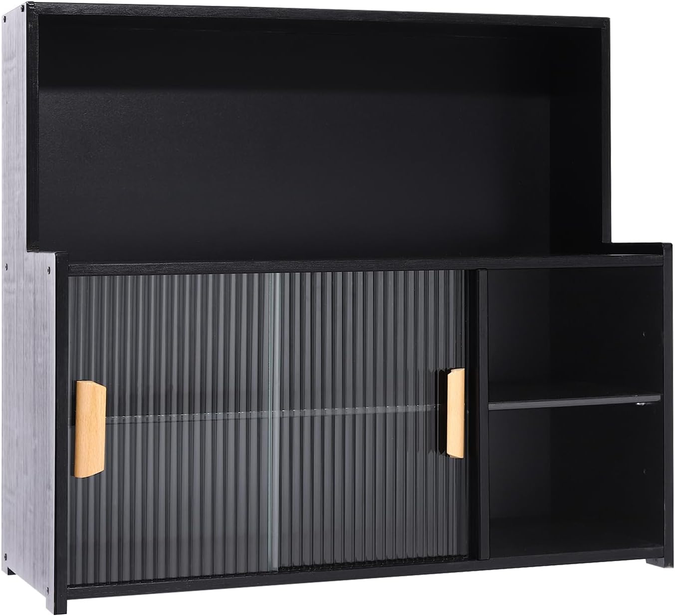 3-Tier Kitchen Pantry Sideboard Cabinet with Sliding Glass Doors, Storage Organizer for Dining Room, Ideal for Spices, Bottles, and Bowls, Countertop Accessory