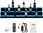 Happybuy LED Lighted Liquor Bottle Display,3 Tiers 48 Inch Commercial Illuminated Home Bar Shelf,3 Steps Whiskey Rack Stand, Acrylic Drink Shelves with RF Remote & App Control, and Multicolor lighting