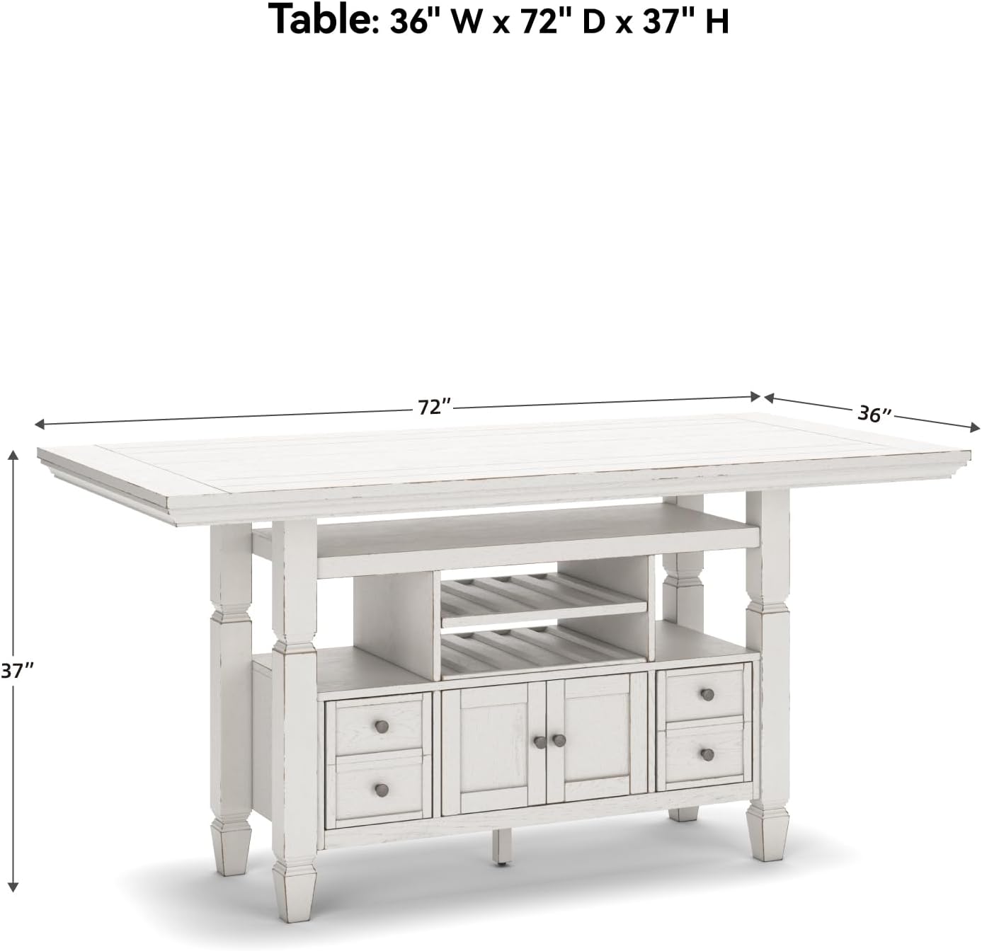 Signature Design By Ashley Robbinsdale 72-Inch Counter Height Dining Table with Kitchen Island Storage, Rubberwood Solids, Ash Veneer and MDF Substrates, Antique White
