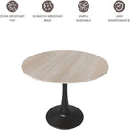 LeisureMod 35" Round Dining Table with Sintered Stone Top – Modern Black Pedestal Base Mid-Century Café Table for Kitchen & Dining Room