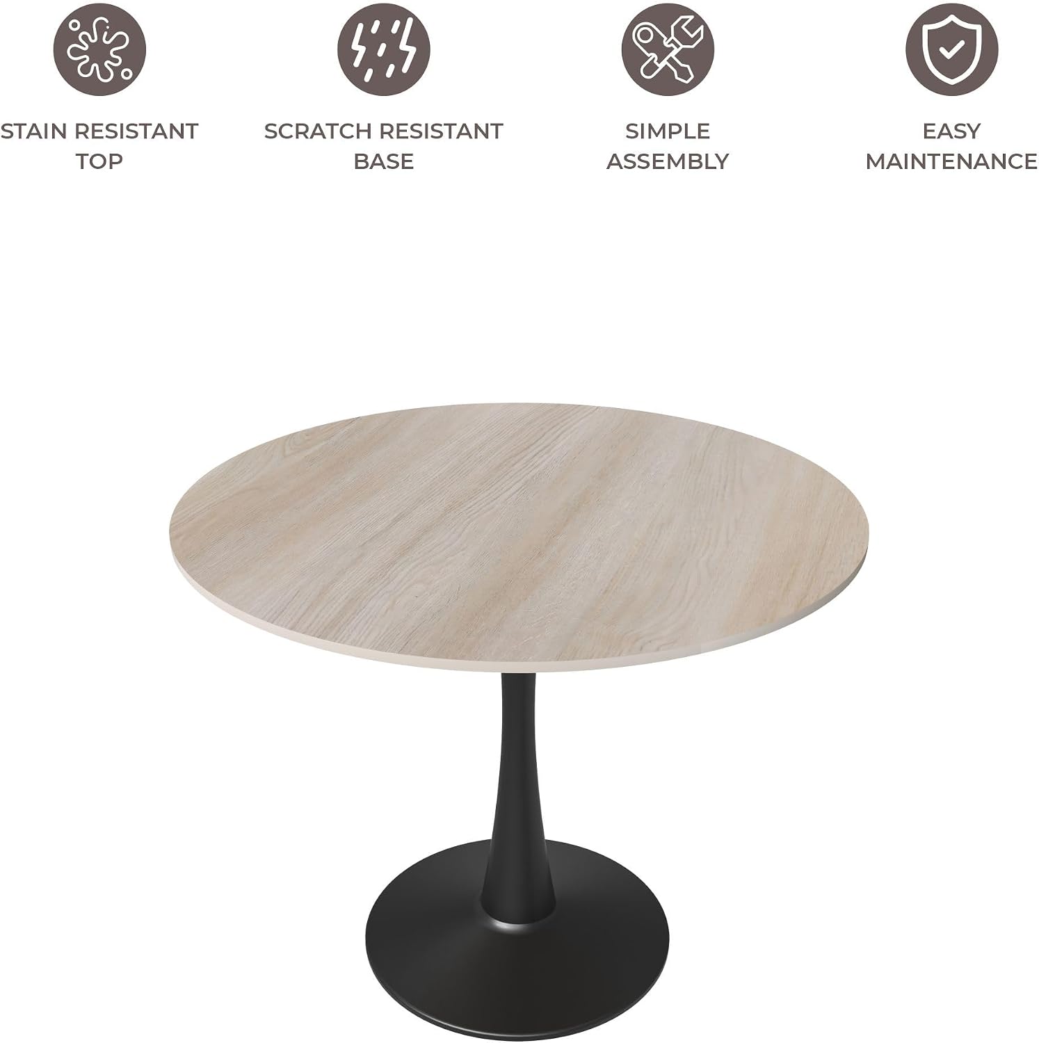 LeisureMod 35" Round Dining Table with Sintered Stone Top – Modern Black Pedestal Base Mid-Century Café Table for Kitchen & Dining Room
