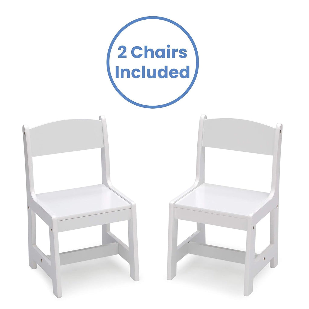 Delta Children MySize Toddler Bed, Bianca White + MySize Kids Wood Table and 2 Chair Set + MySize Deluxe Toy Box (Bundle)