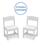 Delta Children MySize Toddler Bed, Bianca White + MySize Kids Wood Table and 2 Chair Set + MySize Deluxe Toy Box (Bundle)