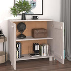 White Wooden Sideboard with 2 Doors, 33.5"x13.8"x31.5" Solid Pine Wood Storage Cabinet, Hamar Accent Buffet Credenza for Living Room, Dining Room and Hallway