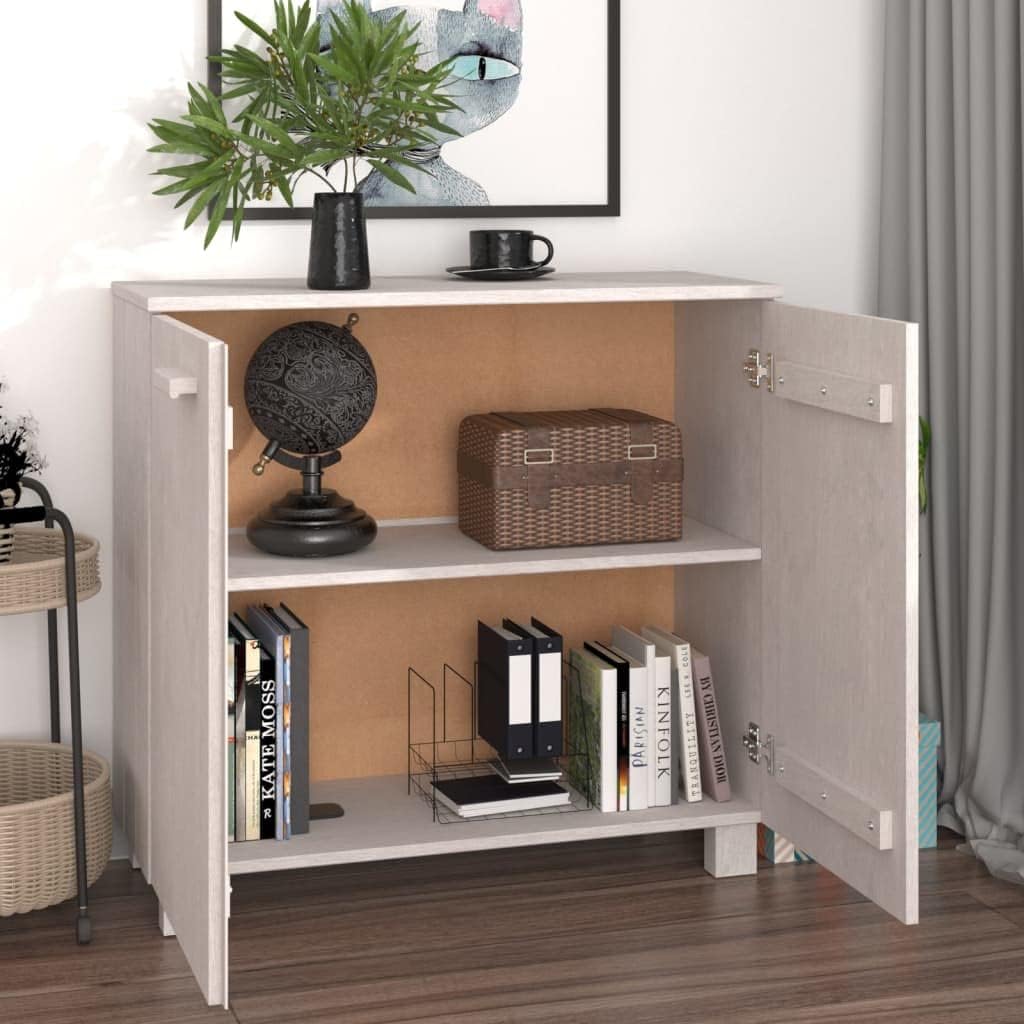 White Wooden Sideboard with 2 Doors, 33.5"x13.8"x31.5" Solid Pine Wood Storage Cabinet, Hamar Accent Buffet Credenza for Living Room, Dining Room and Hallway