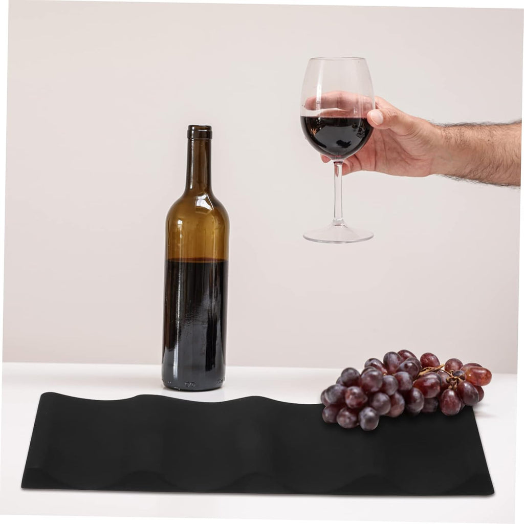 SOLUSTRE 2pcs Non-Slip Silicone Wine Bottle Tray Stackable Modern Wine Holder for Home and Bar Black Bottle Organizer Design for Easy Storage
