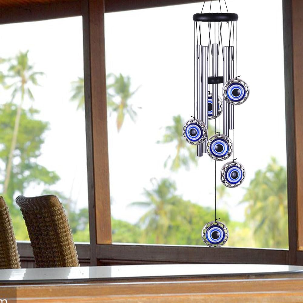 Blue Evil Eye Amulet Wind Chimes Outdoor Hanging Decor, Mobile Evil Eye Blessing Windcatcher, Evil Eye Wind Bells, Blue Evil Eye Wind Chimes for Home, Gift for Mom, Balcony, Patio, Garden Decoration