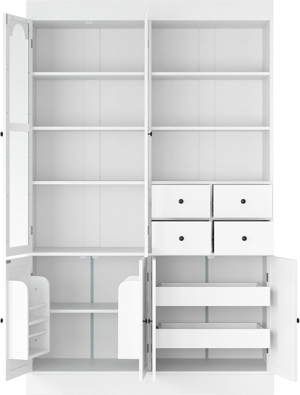 75 Inch Tall Freestanding Buffet with Hutch, Farmhouse Kitchen Pantry Cabinet, Dining Room Storage Cupboard with 4 Drawers, Door Shelves and Pull-Out Trays for Living Room,White