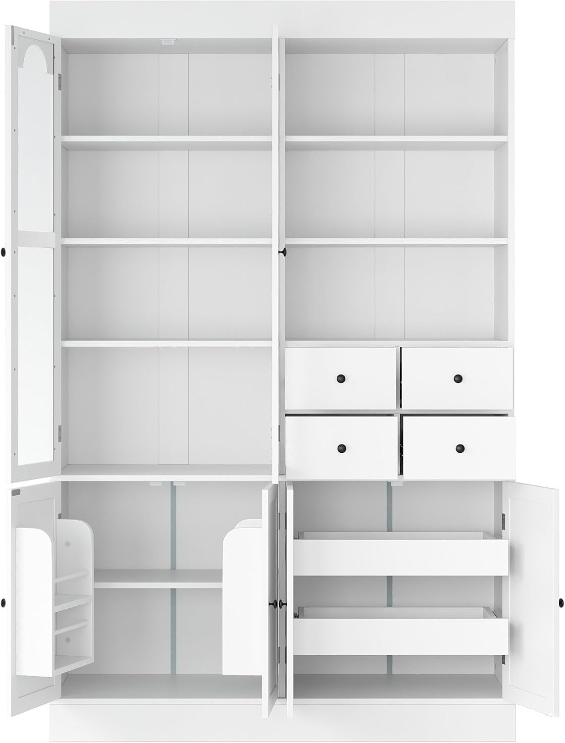 75 Inch Tall Freestanding Buffet with Hutch, Farmhouse Kitchen Pantry Cabinet, Dining Room Storage Cupboard with 4 Drawers, Door Shelves and Pull-Out Trays for Living Room,White