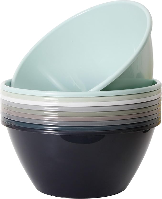 Youngever 9 inch 80 Ounce Plastic Mixing and Serving Bowls, Popcorn Bowls, Salad Bowls, Chip and Dip Serving Bowls, Set of 9 (Urban Color)