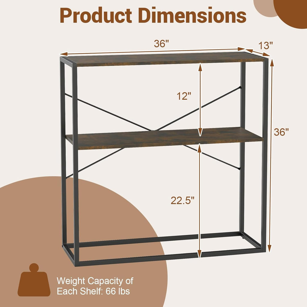 Giantex 36" Narrow Console Table, 2-Tier Entryway Tables with Wood Grain Top & Heavy-Duty Metal Frame, Behind Couch Table, Rustic Sofa Tables with Open Storage Shelves for Entrance, Living Room, Foyer