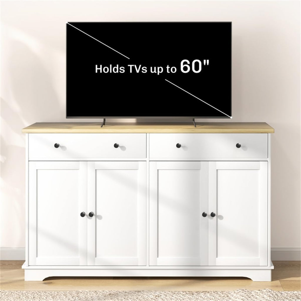 lapday Kitchen Cabinet with 2 Spacious Drawers,2 Doors,3-Level Adjustable Shelf(55.1" W x 15.7" D x 33.5" H). (White)