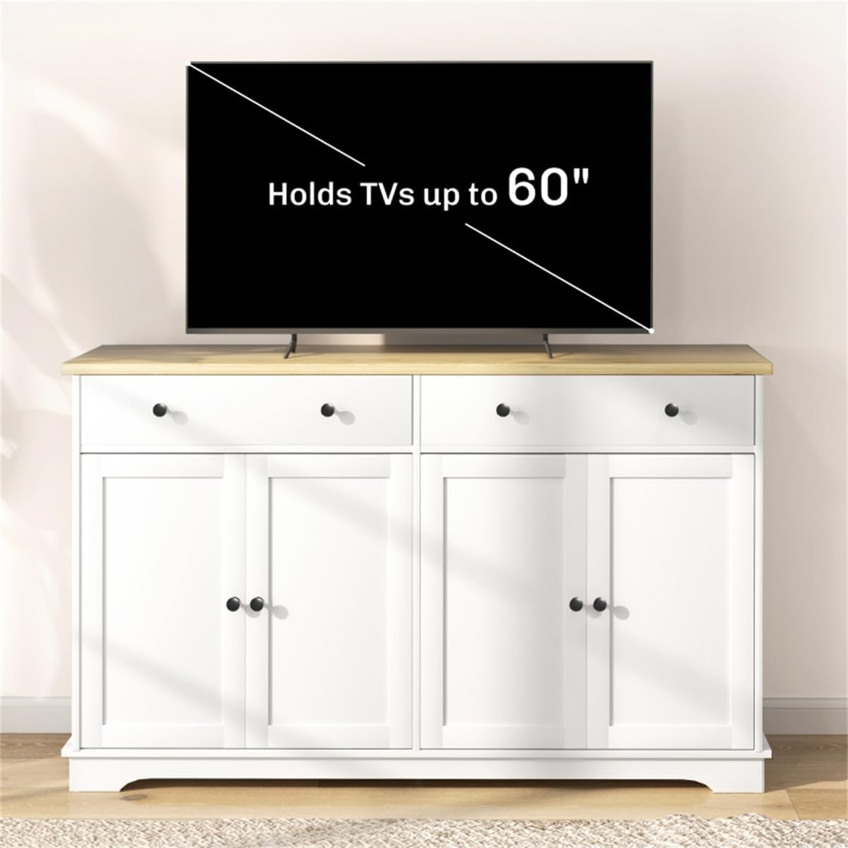 lapday Kitchen Cabinet with 2 Spacious Drawers,2 Doors,3-Level Adjustable Shelf(55.1" W x 15.7" D x 33.5" H). (White)