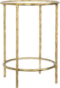 BEGINS Hand Forged Side Table 2 Tier, Vintage End Table Glass Top Coffee Table, Accent Table with Solid Hammered Frame, Suitable for Living Room, Bedroom, Study Room, Entryway (Gold, Circle)