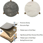 Modern White Round End Table, Side Table with Faux Marble Texture Top Industrial Nightstand Beside Accent Table with Wood Legs for Living Room Bedroom Small Space, Easy Assembly