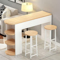 3-Piece Bar Table with Stools, Modern Living Room Set 3-Tier Storage Shelves and 2 Backless Stools for Home & Kitchen (Natural Finish, 39.5" L x 12" W H)