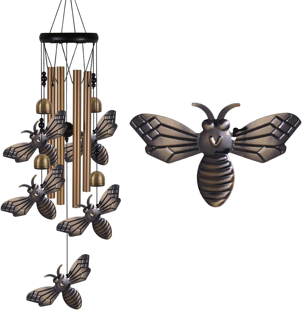 Garden Bee Wind Chimes Outdoor Indoor Decor - with 4 Tubes 4 Bells 5 Bees Wind Chime, Mobile Romantic Bee Wind Catcher, Bees Windchimes for Home, Mom Gifts, Balcony, Tree, Festival, Garden Decoration