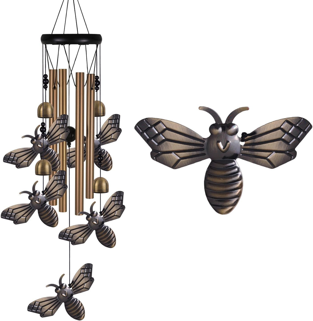 Garden Bee Wind Chimes Outdoor Indoor Decor - with 4 Tubes 4 Bells 5 Bees Wind Chime, Mobile Romantic Bee Wind Catcher, Bees Windchimes for Home, Mom Gifts, Balcony, Tree, Festival, Garden Decoration