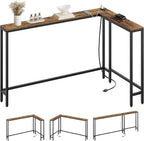 YATINEY Narrow Console Table with Outlets, 70.9" Sofa Table Narrow Long, L Shaped Behind Couch Entryway Table with Charging Station, for Living Room, Hallway, 3 Assembly Options, Rustic Brown CT07UBR