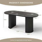 70.8" Oval Dining Table for 4-6 Persons, Fluted Pedestal Base Mid Century Wood Veneer Kitchen Table with Curved Edges for Dining Room, Apartment, Small Spaces, Black