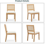French Country Dining Chairs Set of 8, Beige Modern Kitchen & Dining Room Chairs, Rattan Dining Chair with Linen Upholstered Cushion, Low Cane Back, Wood Legs, Sillas de Comedor (Beige, 8 Pcs)
