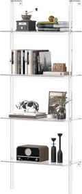 Acrylic Ladder Bookshelf, 4-Tier Clear Wall Mounted Bookshelf with Open Shelves, Multipurpose Bookcase for Living Room, Bathroom, Office, Modern, 11.6" D x 23.4" W x 59.4" H
