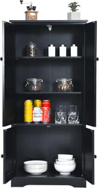 LOKO Kitchen Pantry Storage Cabinet, Modern Kitchen Cupboard with Adjustable Shelves and Anti-toppling Device, Multifunctional Floor Cabinet, 24 x 13 x 48.5 inches (Black)