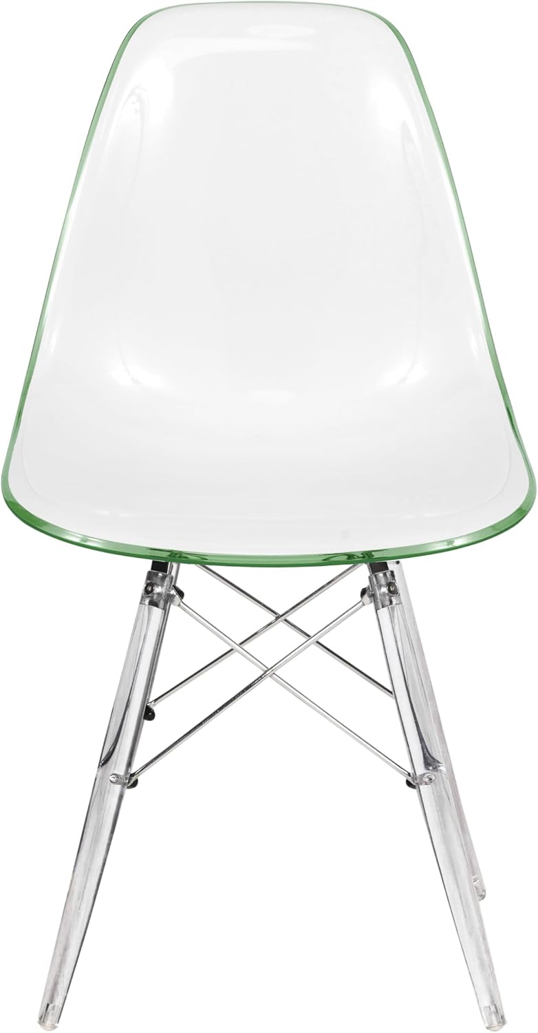 LeisureMod Cresco Modern Molded Dining Chair, Chrome-Plated Eiffel Base and Acrylic Support Legs Ergonomic Curved Seat Accent Side Chair for Living Room, Offices, Cafes, White Green
