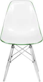 LeisureMod Cresco Modern Molded Dining Chair, Chrome-Plated Eiffel Base and Acrylic Support Legs Ergonomic Curved Seat Accent Side Chair for Living Room, Offices, Cafes, White Green