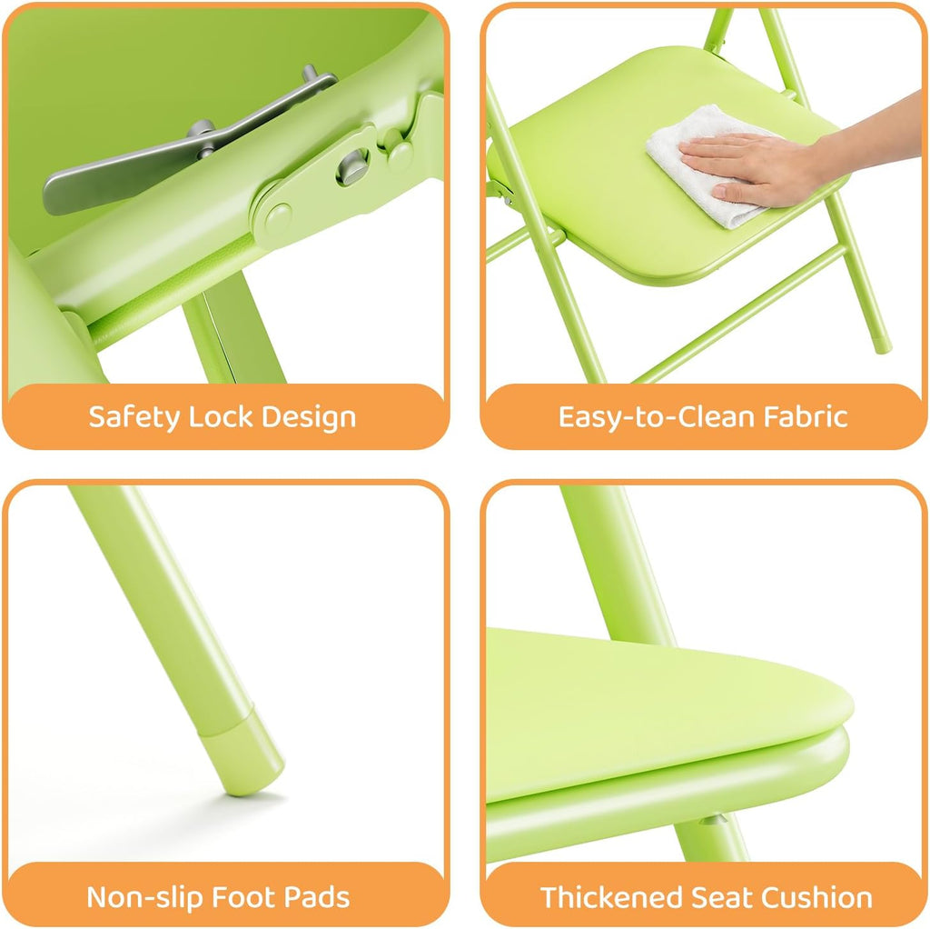 Bonnlo Kids Folding Table and Chairs Set (Green, with 2 Chairs) | Children's Activity Table with 2 or 4 Folding Chairs, Sturdy Metal Frame with Safety Latches