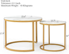 Nesting Coffee Table Set of 2, Round Coffee Table w/Marble Pattern Top, Modern Living Room Table with Sturdy Metal Frame, Industrial End Table Side Tables for Small Space Apartment (White)