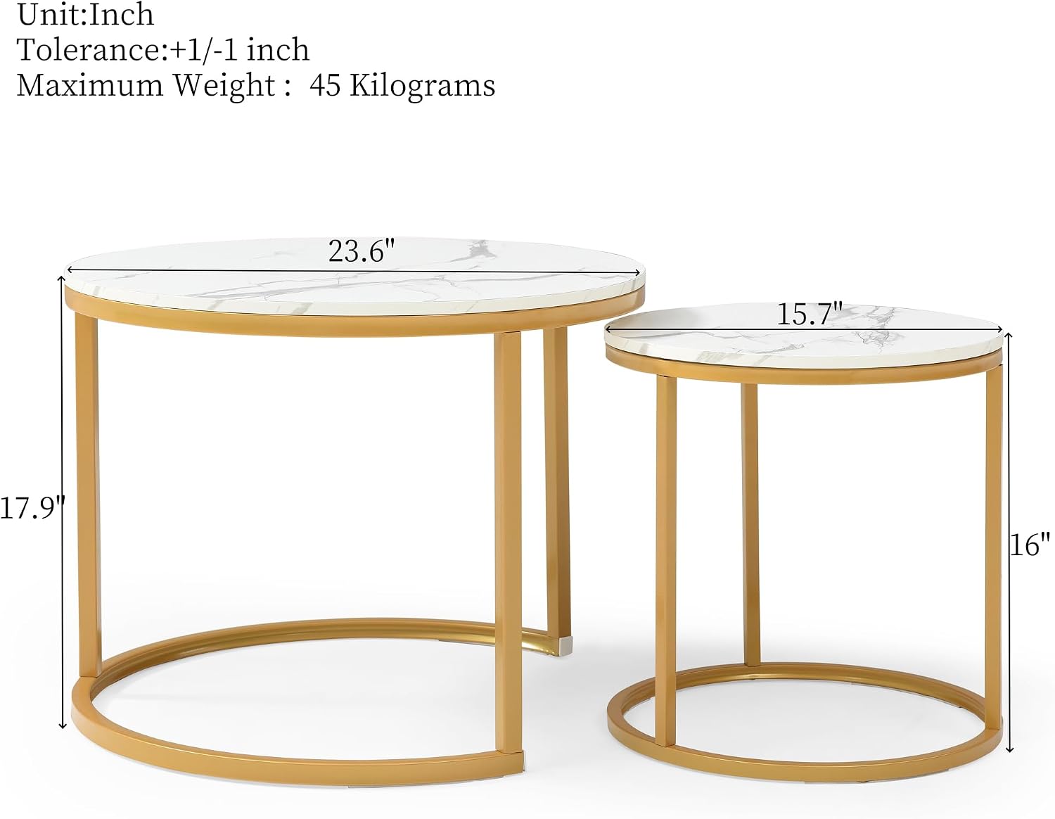 Nesting Coffee Table Set of 2, Round Coffee Table w/Marble Pattern Top, Modern Living Room Table with Sturdy Metal Frame, Industrial End Table Side Tables for Small Space Apartment (White)