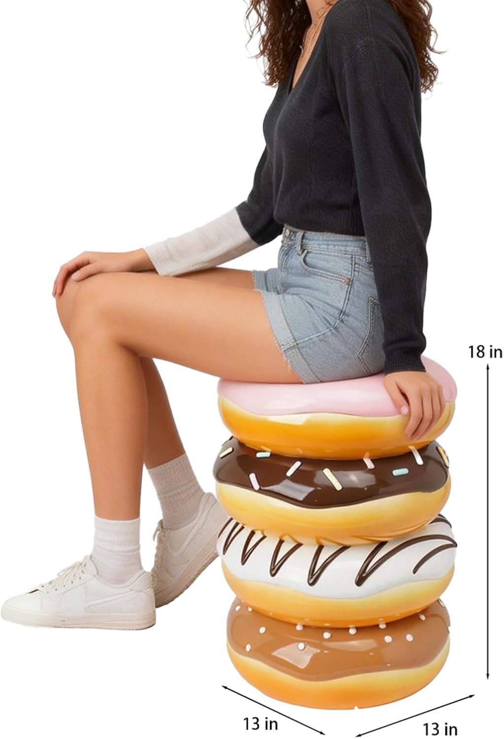 Cynkeyee Donut Shape Foot Stool - 18 Inch Doughnut Chair | Resin Simulated Food Shoe Changing Stool for Entryway Living Room Bedroom