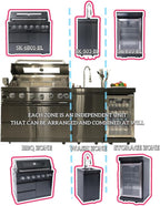 82 Inch 304 Stainless Steel Outdoor Integrated BBQ Kitchen Station (Black) | All-in-one 12-zone outdoor cooking station with 72000 BTU grill, built-in fridge & sink, rolling base for patio backyard