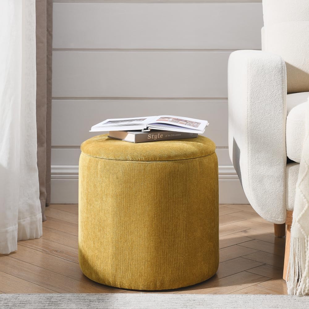 2-Piece Set Round Chenille Storage Ottoman, Equipped with a Drum Shaped Small Stool (style3)