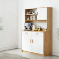 Kavie Kitchen Pantry Cabinet, Large-Capacity Sideboard with Open Shelf, Doors & Drawers, Wide Countertop for Appliances, Freestanding Cabinet for Kitchen (Natural+White,31.5" L*14.1" W*66.9" H)