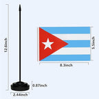 Cuba Cuban Deluxe Desk Flag Set, Small Mini Miniature Cuba Cuban Table Desktop Flags With Solid Pole, Black Base and Spear Top(2 Pack)