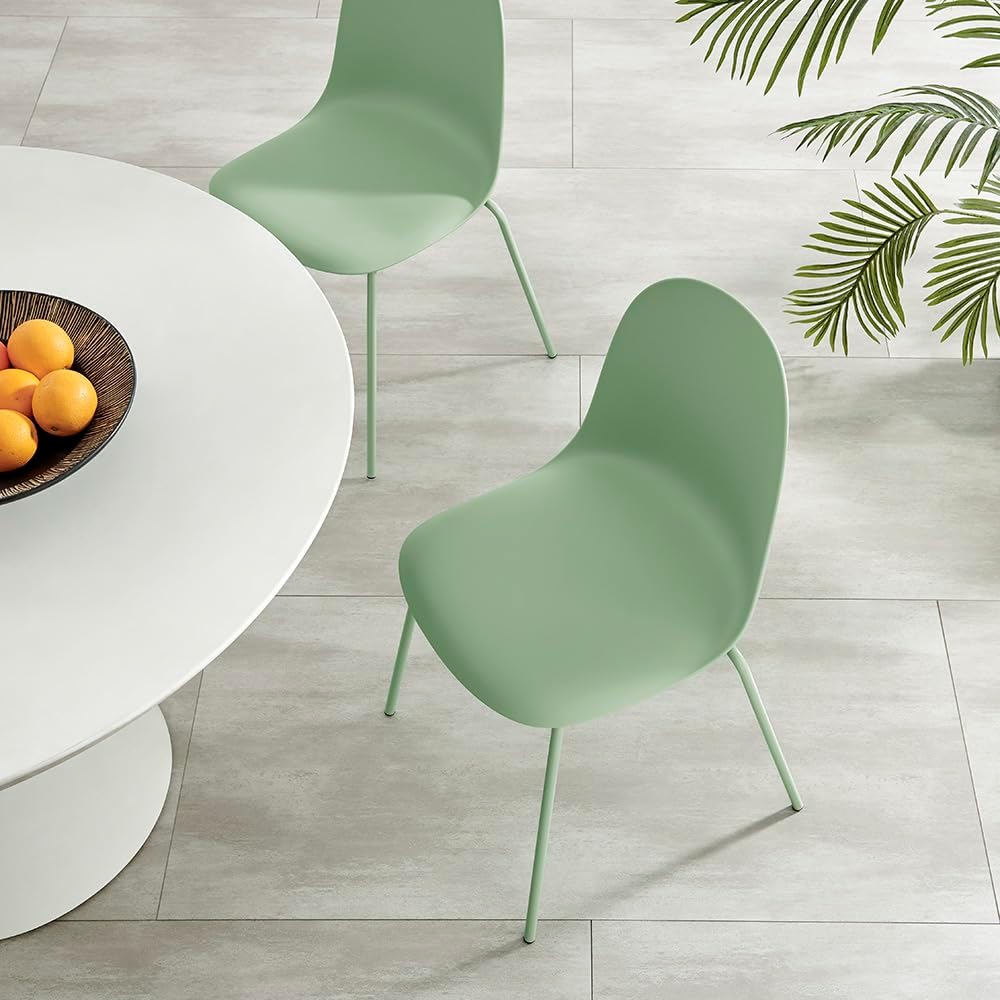 Green Dining Chairs Set of 4, Plastic Stackable Kitchen Chairs, Classic Indoor/Outdoor Chair with Metal Legs for Dining Room, Kitechen, Cafes, Restaurants
