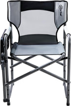 Portal Director Camping Chair with 2-Way Rotating Side Table, 300 lb, Gray | Height-Adjustable Swivel Tray with Cup Holder, Breathable Mesh Back, Portable for Camping, Tailgating, Lawn and RV Travel