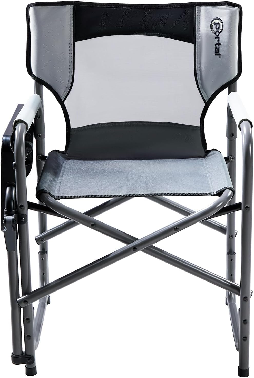 Portal Director Camping Chair with 2-Way Rotating Side Table, 300 lb, Gray | Height-Adjustable Swivel Tray with Cup Holder, Breathable Mesh Back, Portable for Camping, Tailgating, Lawn and RV Travel