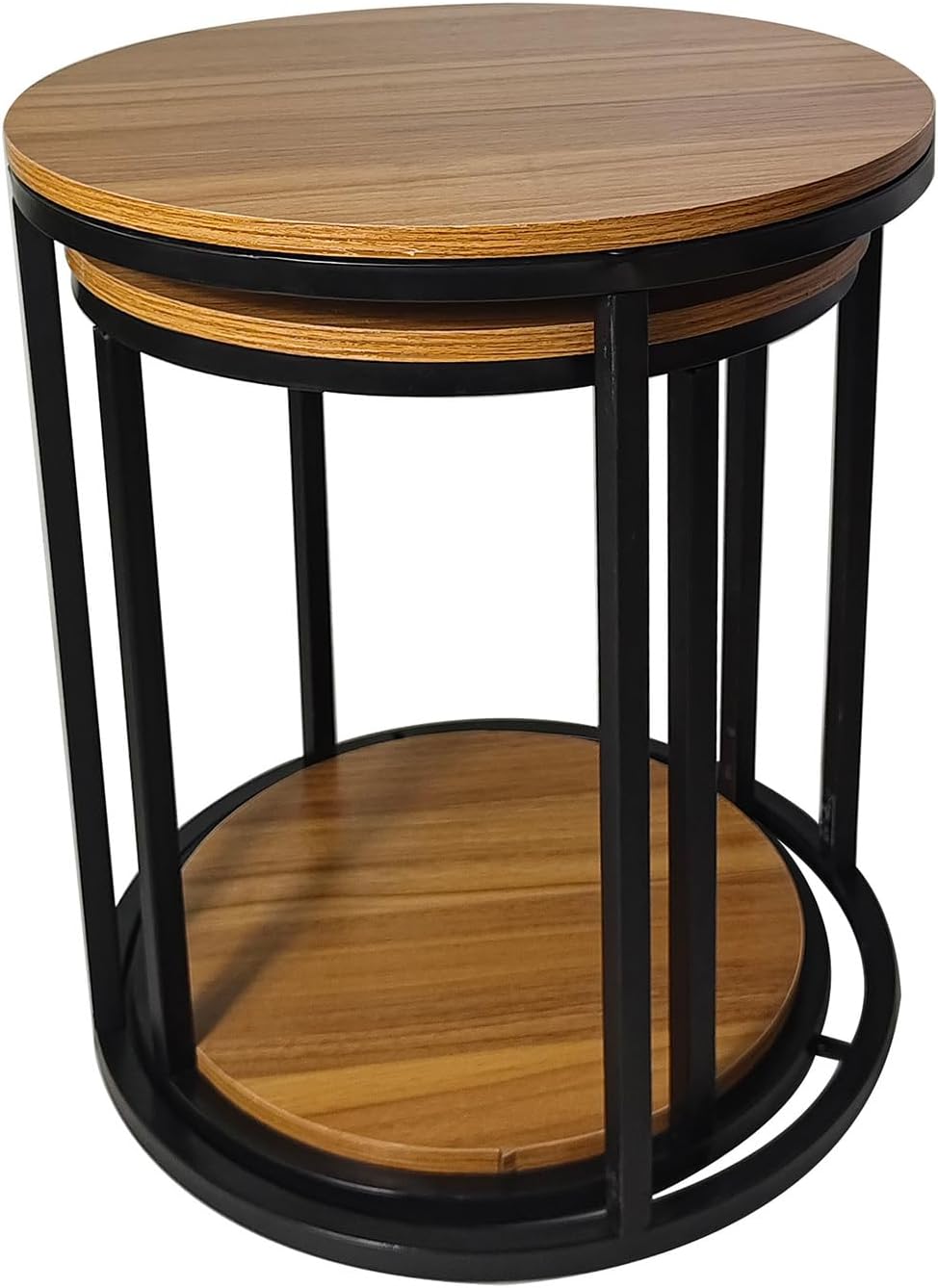 Contemporary Metal and Solid Wood Nesting Tables with Natural+Black | Space-saving nesting tables with natural and black finish