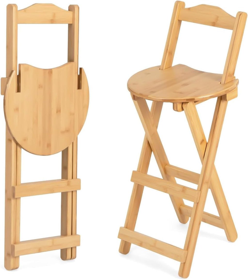 Foldable Bar Stool, 24.8 Inch Height Portable Wooden Bar Stool, Folding Kitchen Counter Chair X-Frame Stool 220 lbs Capacity, Counter Height Stool for Kitchen, Bar, Coffee, Outdoor