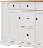 Hassyee Fixed Kitchen Island with Storage Space, Kitchen Console Table with 5 Drawers, 2 Cabinets, Adjustable Shelves, Buffet Server for Dining Room, Living Room, Entryway (White)