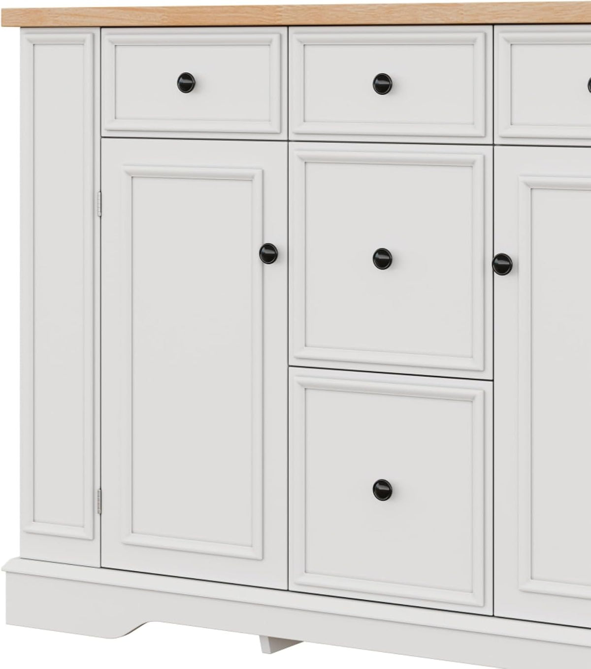 Hassyee Fixed Kitchen Island with Storage Space, Kitchen Console Table with 5 Drawers, 2 Cabinets, Adjustable Shelves, Buffet Server for Dining Room, Living Room, Entryway (White)