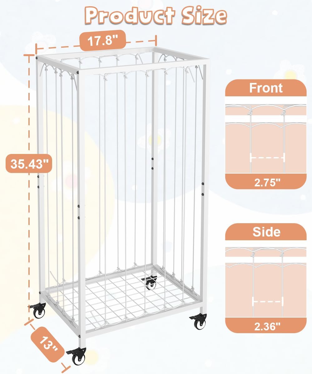 Stuffed Animal Storage Organizer with Wheels, Stuffed Animal Zoo Shelf with Elastic Rope for Nursery, Play Room, Bedroom, Kids Plush Toy Holder for Boys and Girls, White.