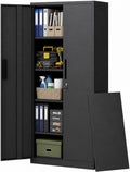 Metal Storage Cabinet with Lock, 71"H Garage Storage Cabinet, Black | Storage Cabinet with 2 Doors and 4 Adjustable Shelves, Steel Locking File Cabinet for Garage Office Home, 71"H x 16"D x 32"W